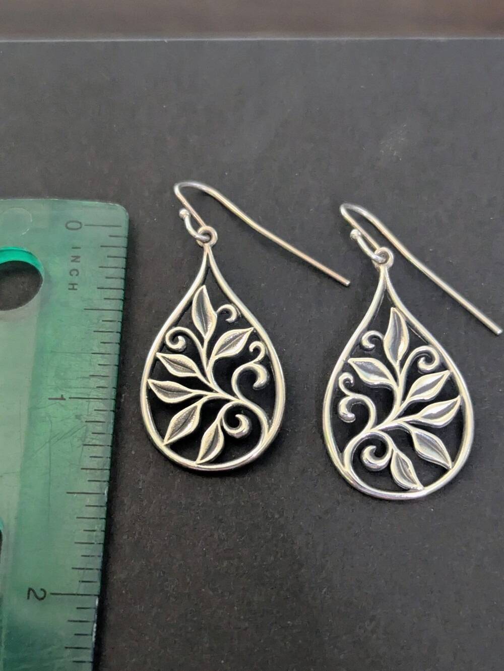 Retired James Avery Floral Teardrop Sterling Silver Earhooks - Picture 2 of 3